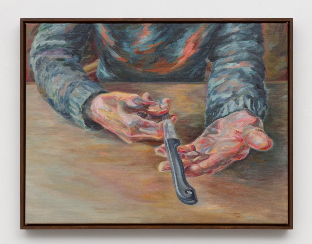 Man with Knife II 2025 huile sur toile 48 x 62.5 cm